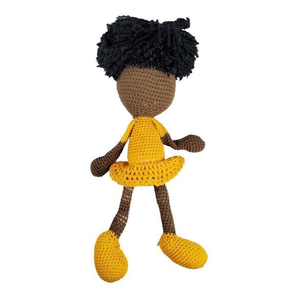 Black African American Handmade Crochet Doll Yellow Dress Bow Long Floppy 26" - Picture 4 of 9